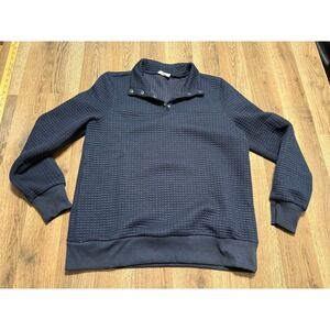 Doe and Rae Shirts Women Size Medium Navy Blue Sweatshirt Quilted Snap Neck